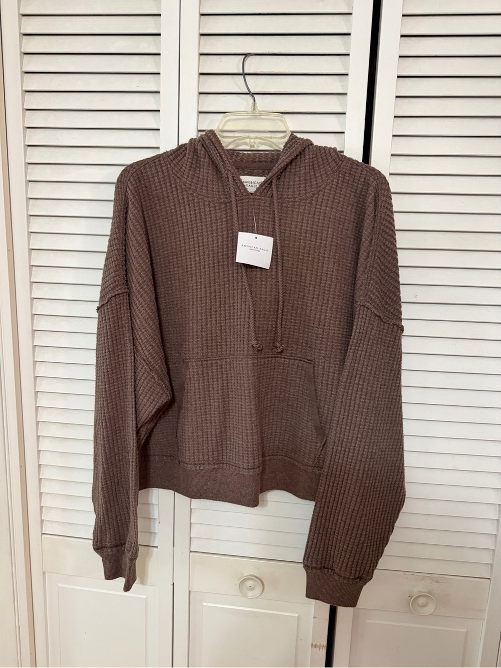 American Eagle  Brown Waffle Knit Crewneck Hoodie